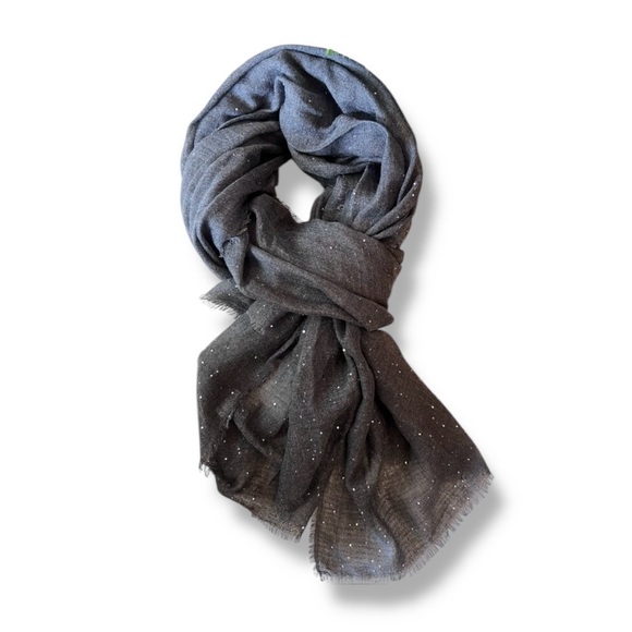 🆕💕Venetta Cashmere Scarf Sheer Sequins & Frayed Edges • DRK GREY • UNISEX • NWOT - Picture 5 of 5